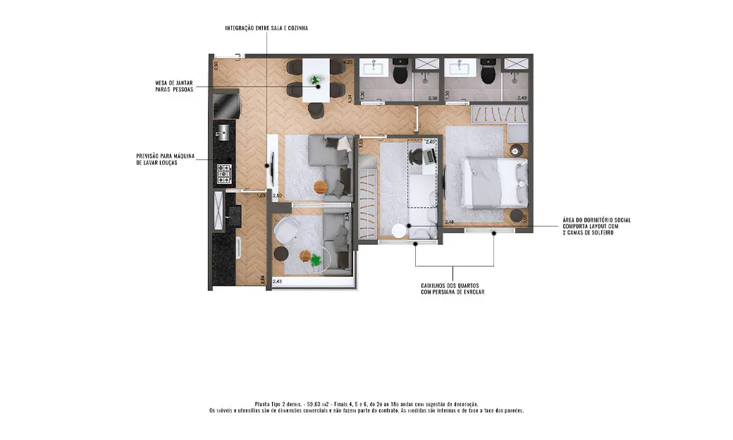 2 Dorms. (1 Suíte)