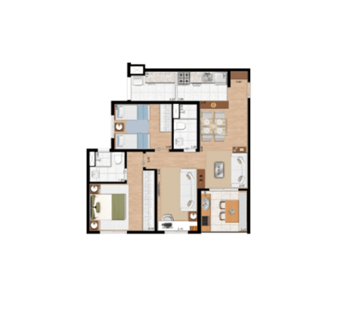 2 Dorms. (1 Suíte)